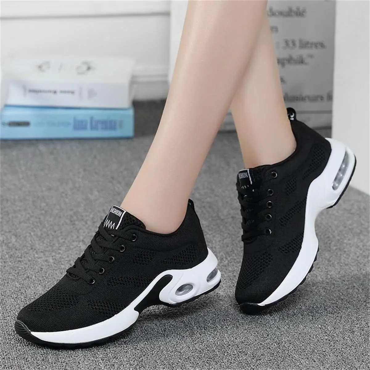 Womens Orthopedic Sneakers,Breathable Knit Mesh Casual Air Cushion Shoes,Platform Non Slip Running Shoes with Arch Support