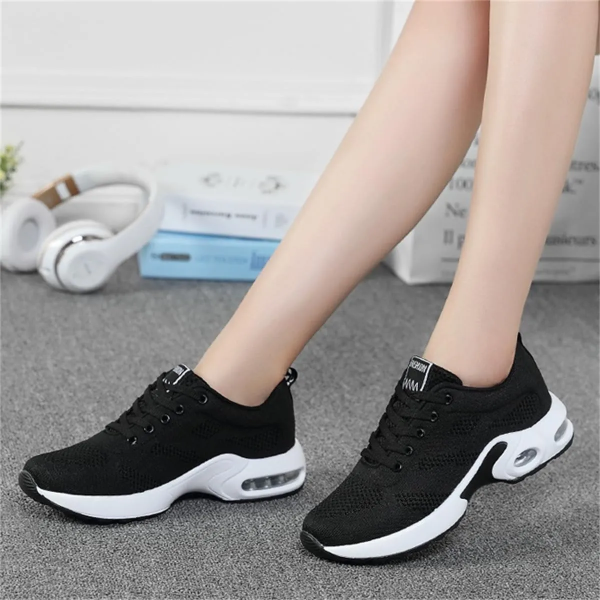 Womens Orthopedic Sneakers,Breathable Knit Mesh Casual Air Cushion Shoes,Platform Non Slip Running Shoes with Arch Support
