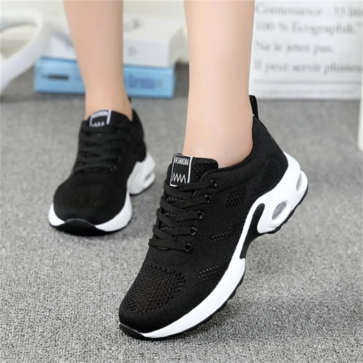 Womens Orthopedic Sneakers,Breathable Knit Mesh Casual Air Cushion Shoes,Platform Non Slip Running Shoes with Arch Support