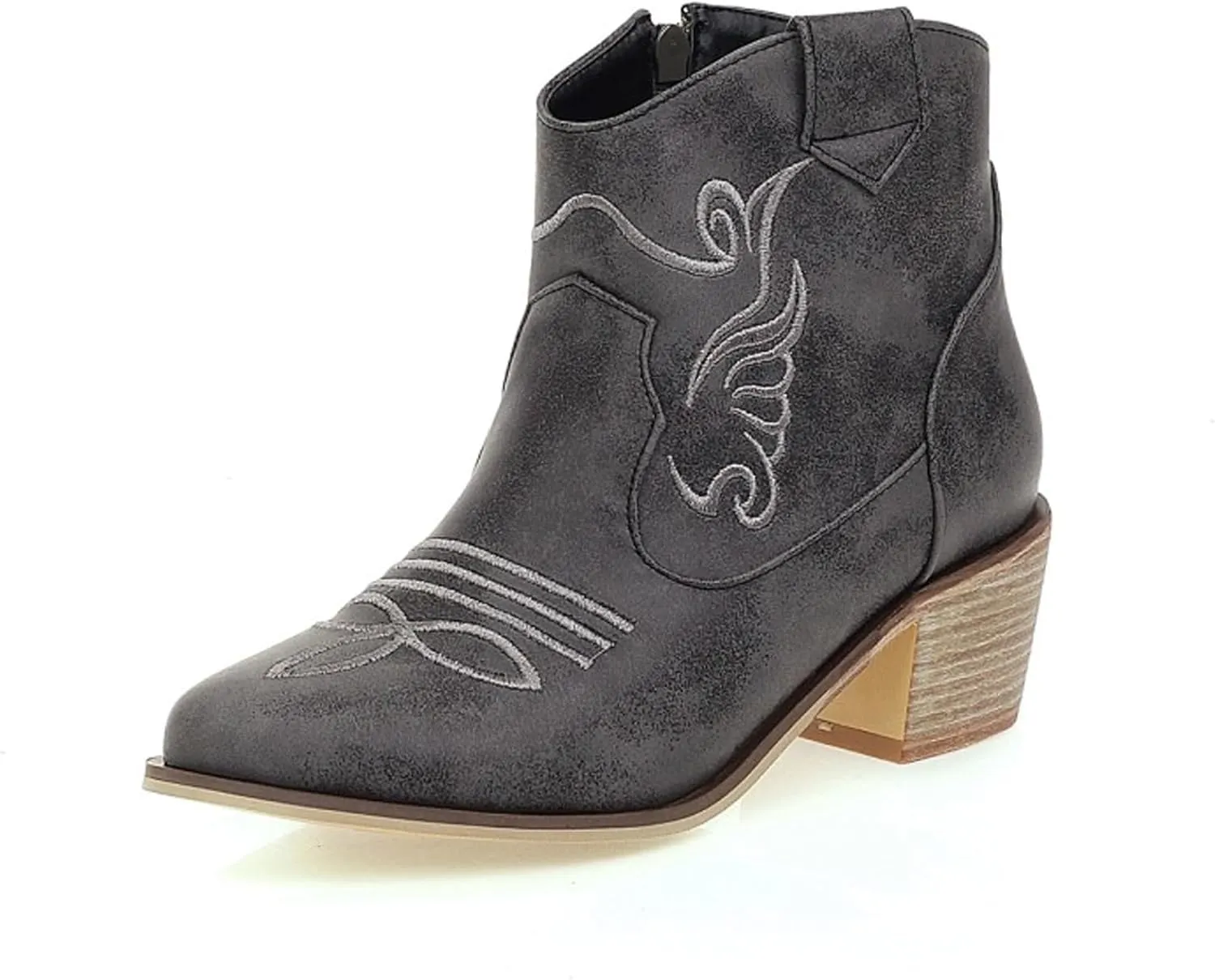 Women's Riley Western Booties, Classic Point Toe Embroidered Western Rodeo Cowboy Sheriff Boot with Zipper Ankle Boots Low Heel for Women