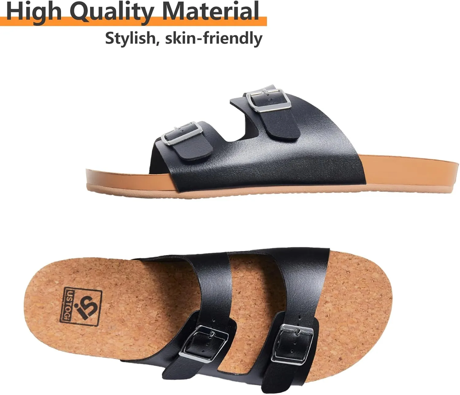 Womens Sandals Arch Support Beach Slides for Women Orthotic Summer Causal Cork Footbed Adjustable Lightweight Comfortable Slip on Cushion Cute 2 Strap Flat sandalias de mujer