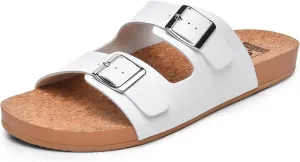 Womens Sandals Arch Support Beach Slides for Women Orthotic Summer Causal Cork Footbed Adjustable Lightweight Comfortable Slip on Cushion Cute 2 Strap Flat sandalias de mujer