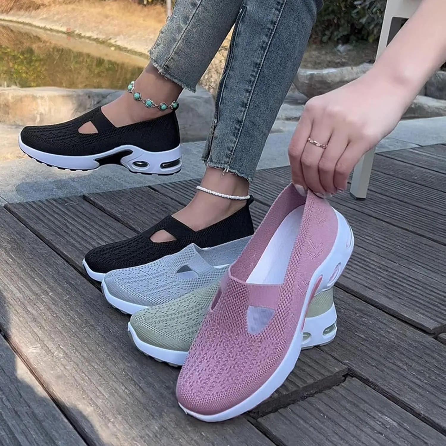 Women's Sandals Orthopedic Arch Support Sandals Memory Foam Sandals Mesh Breathable Soft Sneakers Slip on Walking Shoes
