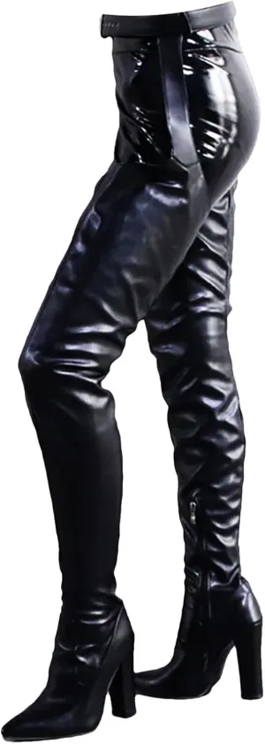 Women’S Sexy Thigh-High Boots Color Block Side Zipper Nightclub Party Shoes