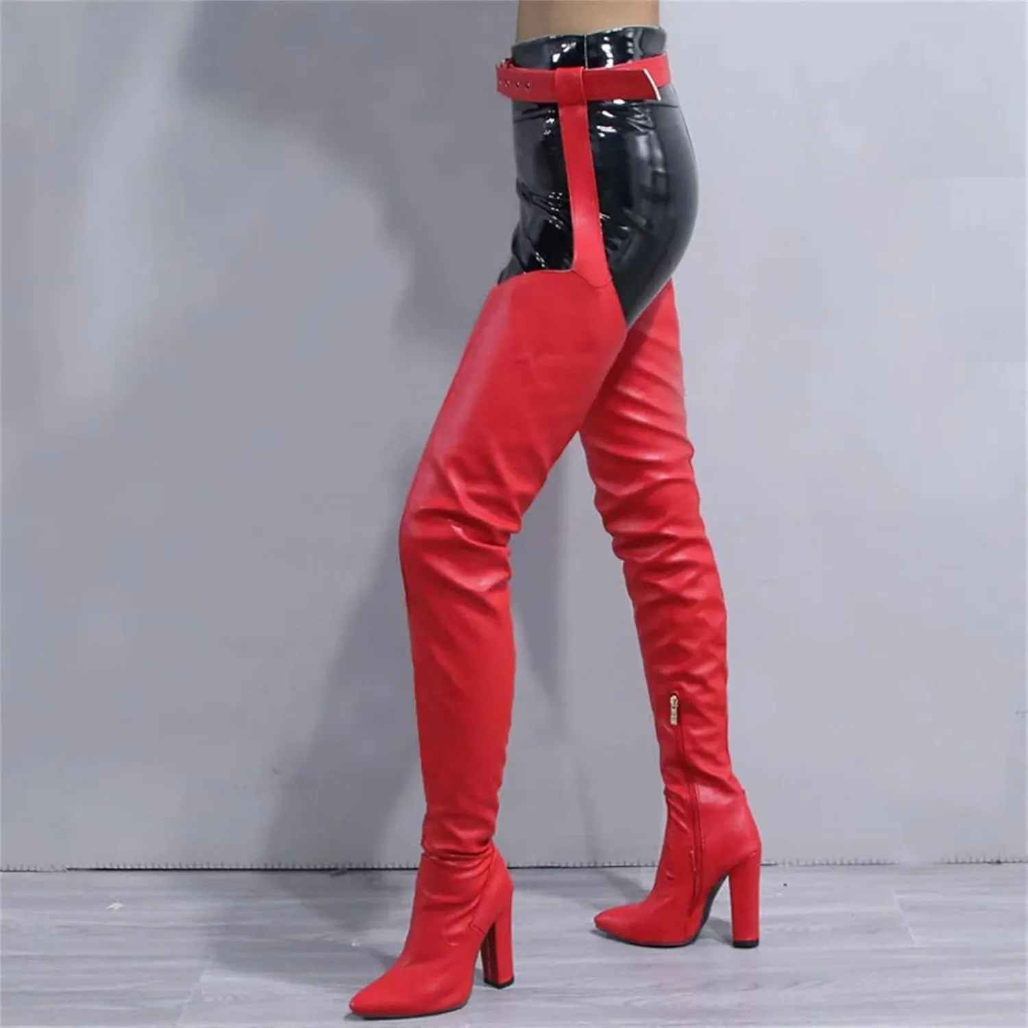 Women’S Sexy Thigh-High Boots Color Block Side Zipper Nightclub Party Shoes