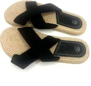 Women's Solid Color Comfy Sandals, Slip On Cross Bands Lightweight Summer Slides, Vacation Non-slip Beach Slides in holiday