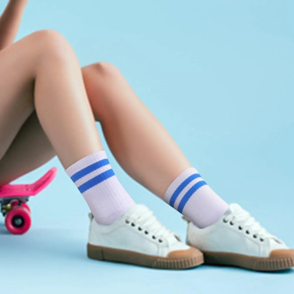 Womens Striped Crew Socks Moisture Wicking Cushioned Tall Gym Golf Training Casual Athletic Socks for Women, 5 Pairs