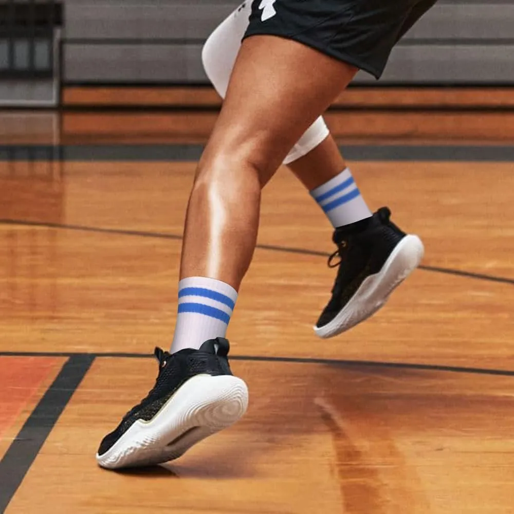 Womens Striped Crew Socks Moisture Wicking Cushioned Tall Gym Golf Training Casual Athletic Socks for Women, 5 Pairs