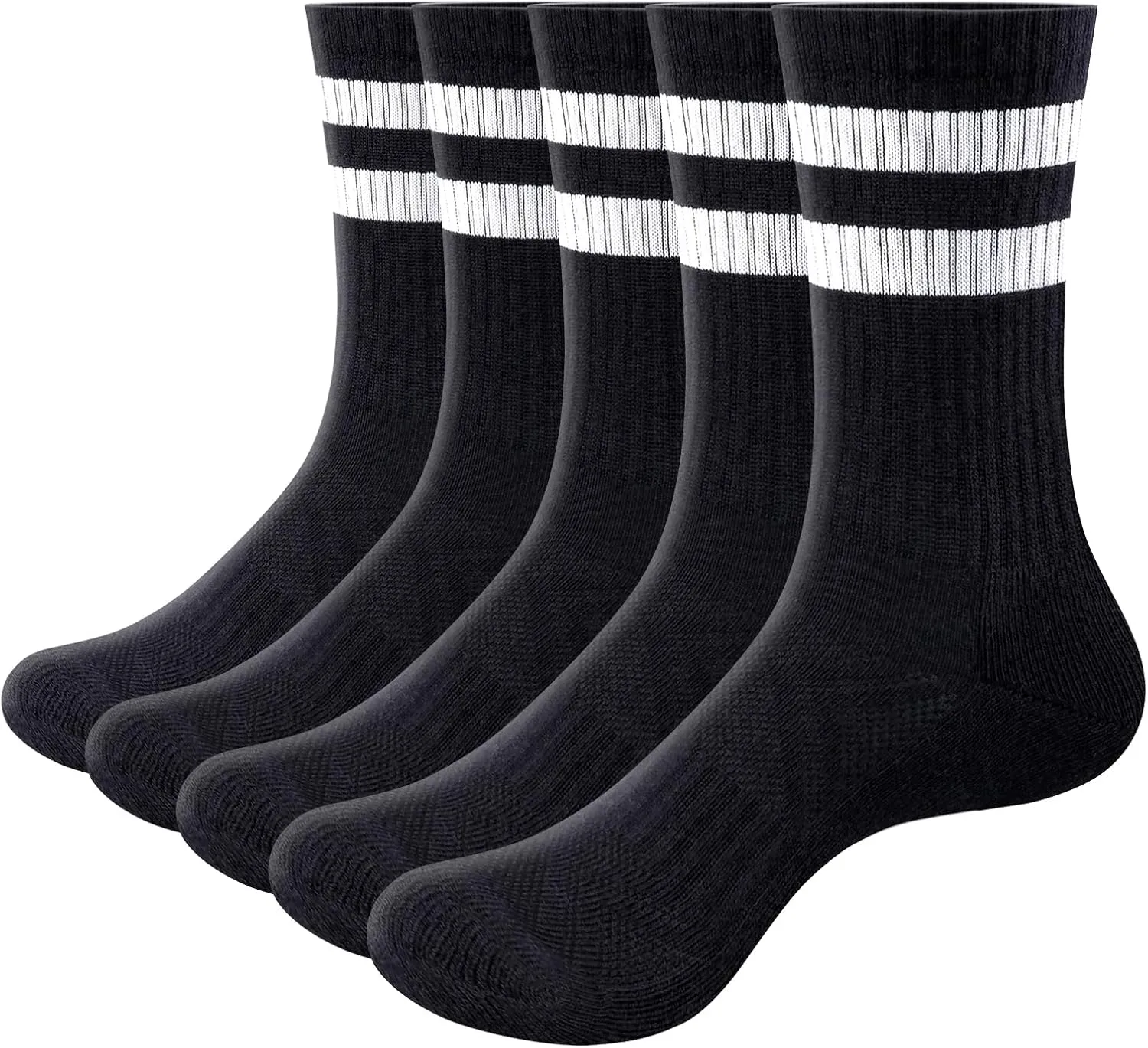 Womens Striped Crew Socks Moisture Wicking Cushioned Tall Gym Golf Training Casual Athletic Socks for Women, 5 Pairs