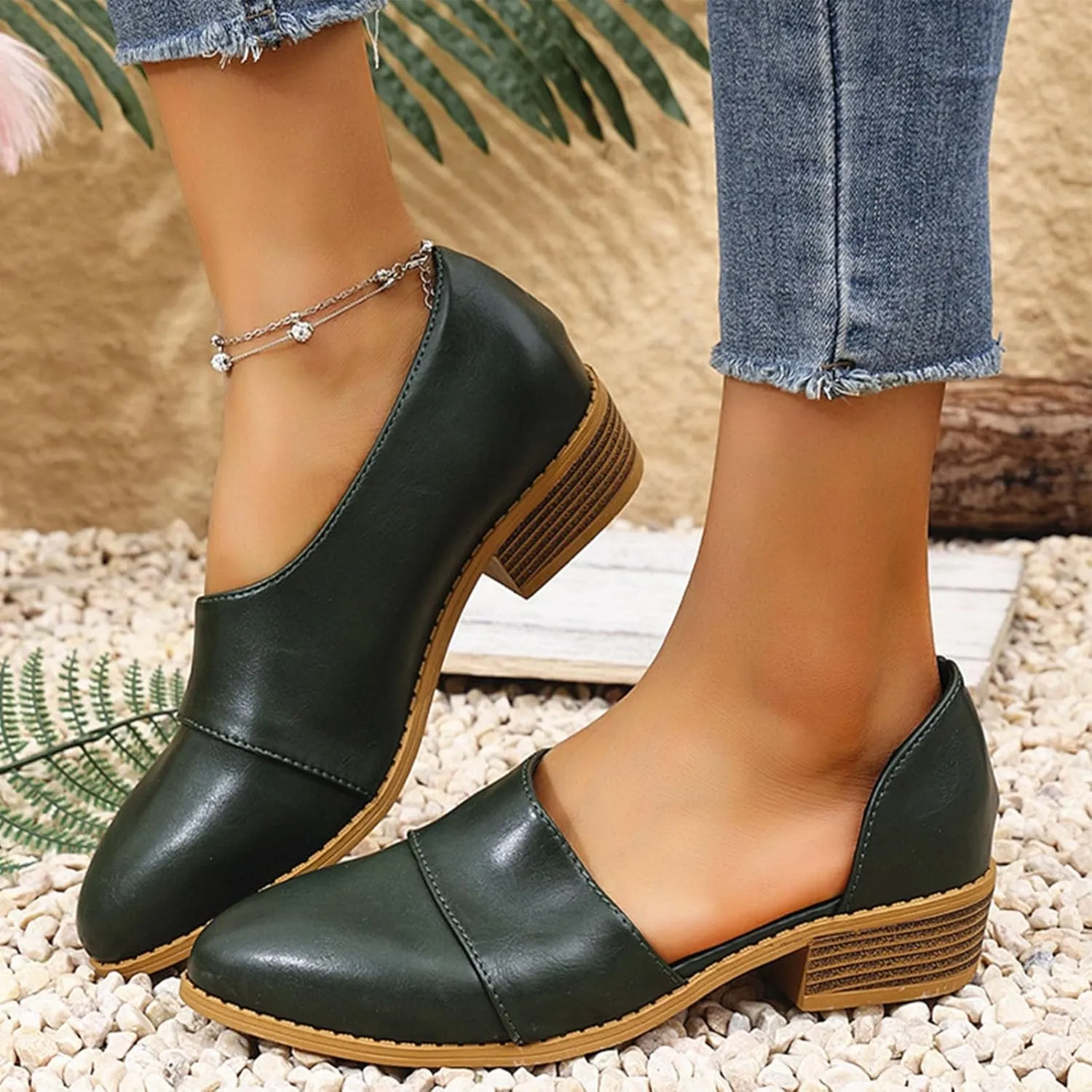 Women's Summer Boots 2025 Fashion Side Cut Out Flat Loafer Pointed Toe Chunky Block Low Heel Western Ankle Booties