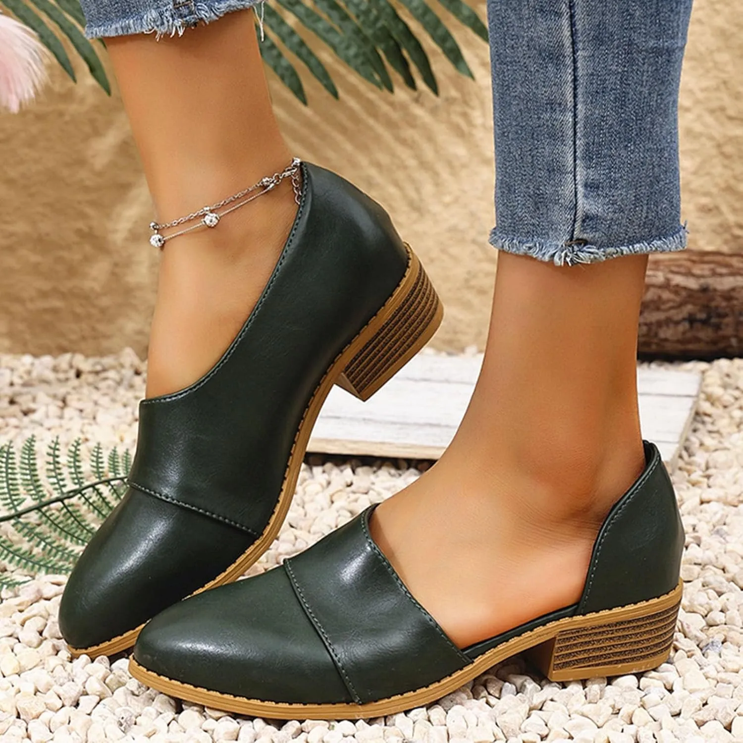 Women's Summer Boots 2025 Fashion Side Cut Out Flat Loafer Pointed Toe Chunky Block Low Heel Western Ankle Booties