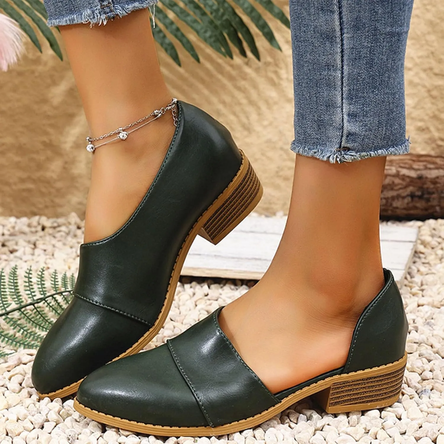 Women's Summer Boots 2025 Fashion Side Cut Out Flat Loafer Pointed Toe Chunky Block Low Heel Western Ankle Booties