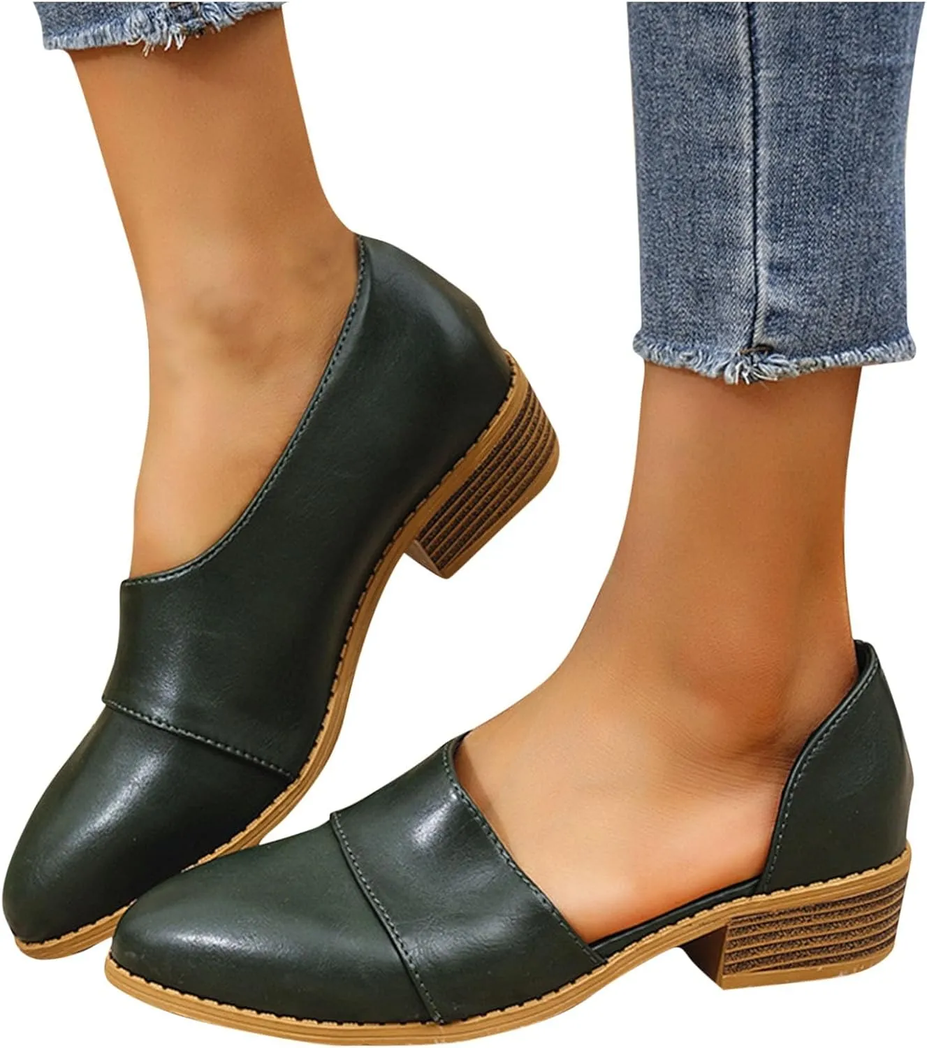 Women's Summer Boots 2025 Fashion Side Cut Out Flat Loafer Pointed Toe Chunky Block Low Heel Western Ankle Booties