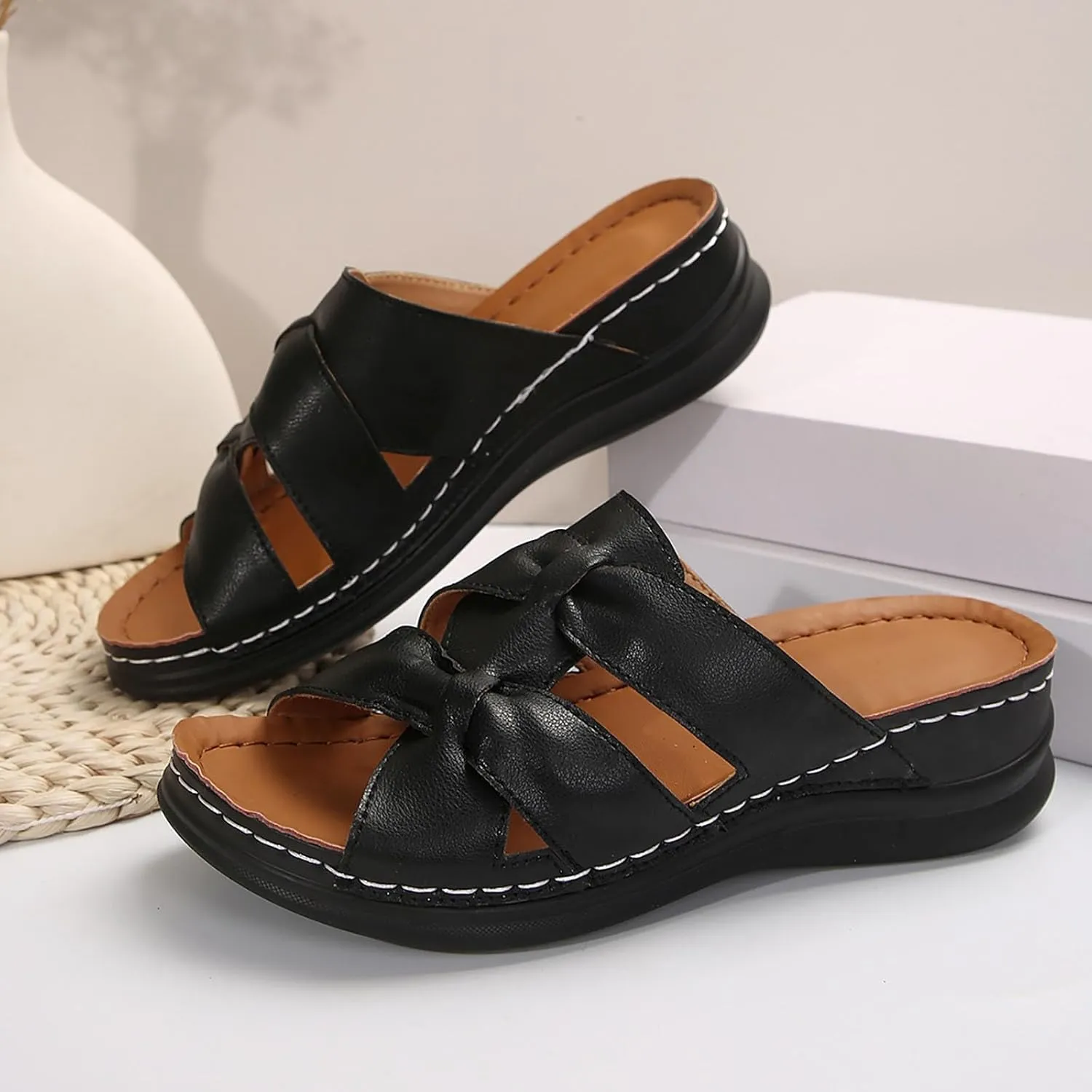 Women's Summer Fashion Open Toe Bowknot Sandal Slippers Casual Lightweight Comfortable Outdoor Slippers Women Booties