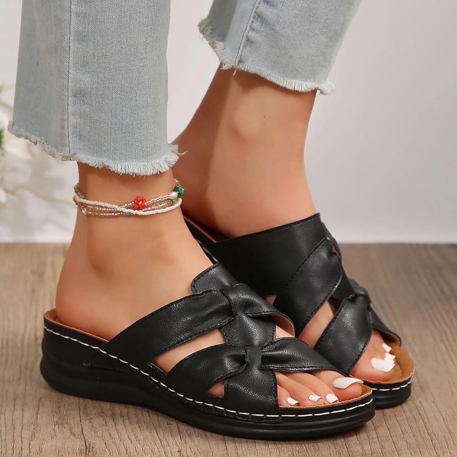 Women's Summer Fashion Open Toe Bowknot Sandal Slippers Casual Lightweight Comfortable Outdoor Slippers Women Booties