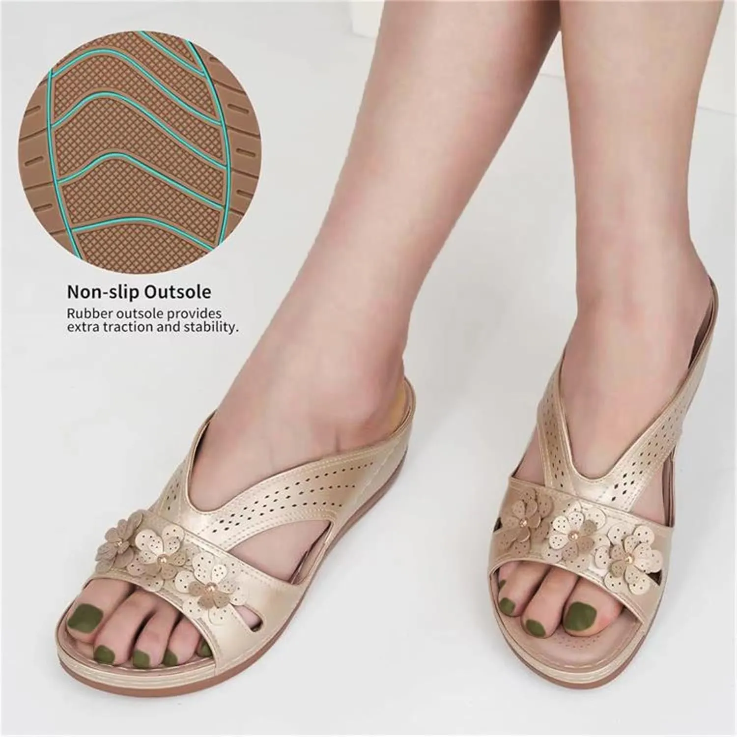 Women's Summer Sandals Wedge Slip On Comfortable Slides Footbed Shoes Dressy Summer Lightweight Platform Sandals Orthopedic Comfortable Open Toe Sandal