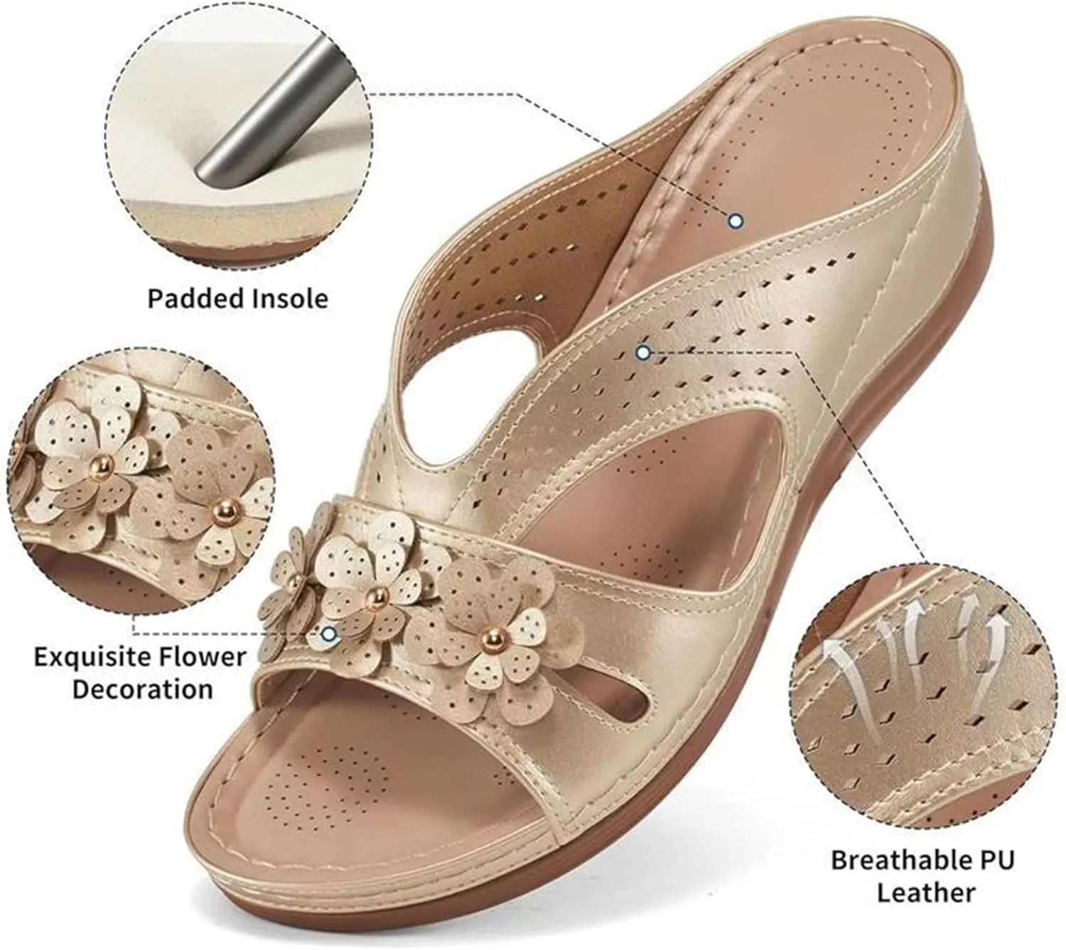 Women's Summer Sandals Wedge Slip On Comfortable Slides Footbed Shoes Dressy Summer Lightweight Platform Sandals Orthopedic Comfortable Open Toe Sandal