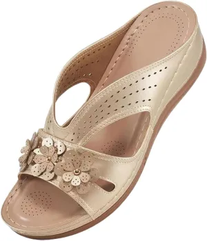 Women's Summer Sandals Wedge Slip On Comfortable Slides Footbed Shoes Dressy Summer Lightweight Platform Sandals Orthopedic Comfortable Open Toe Sandal