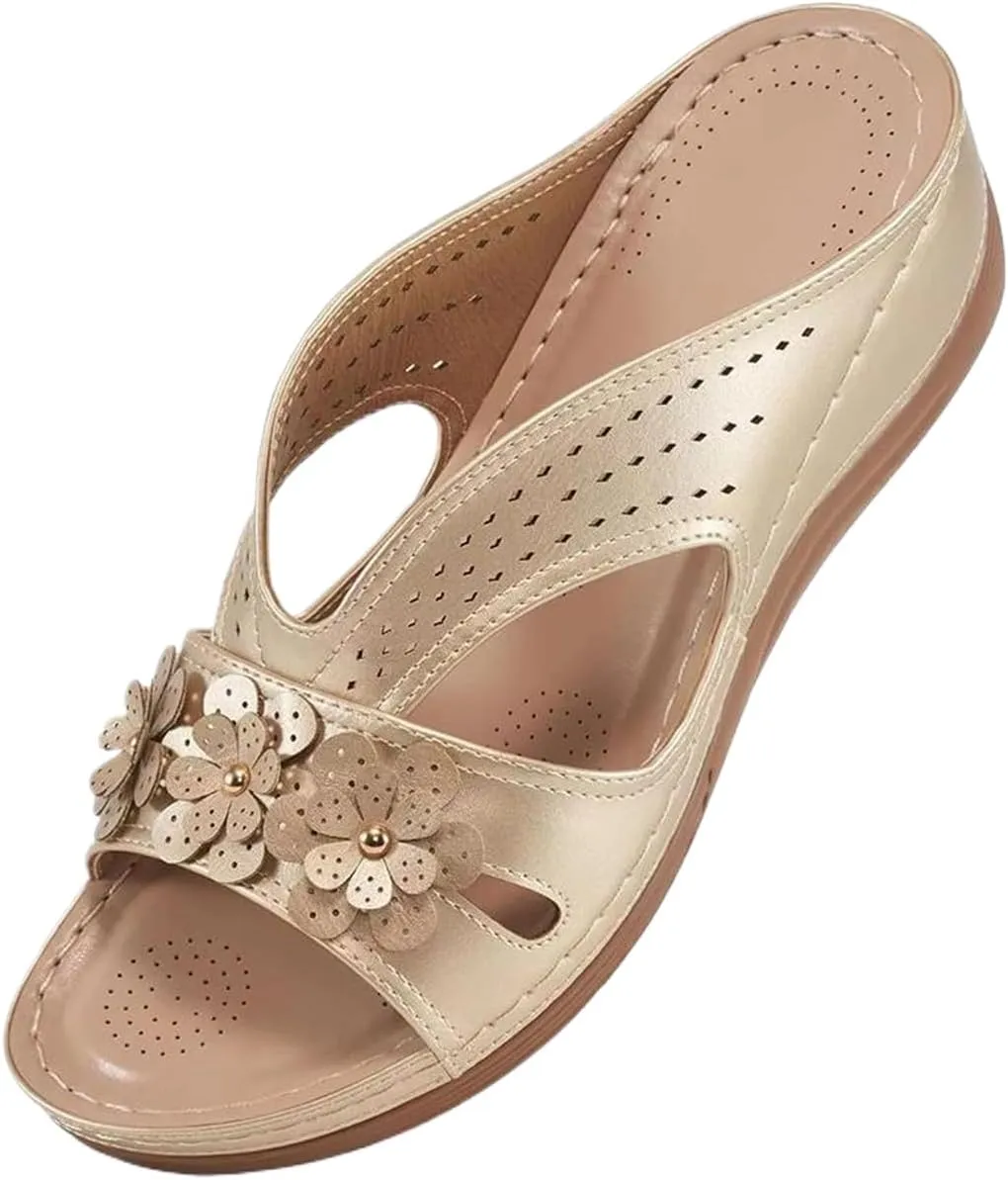 Women's Summer Sandals Wedge Slip On Comfortable Slides Footbed Shoes Dressy Summer Lightweight Platform Sandals Orthopedic Comfortable Open Toe Sandal