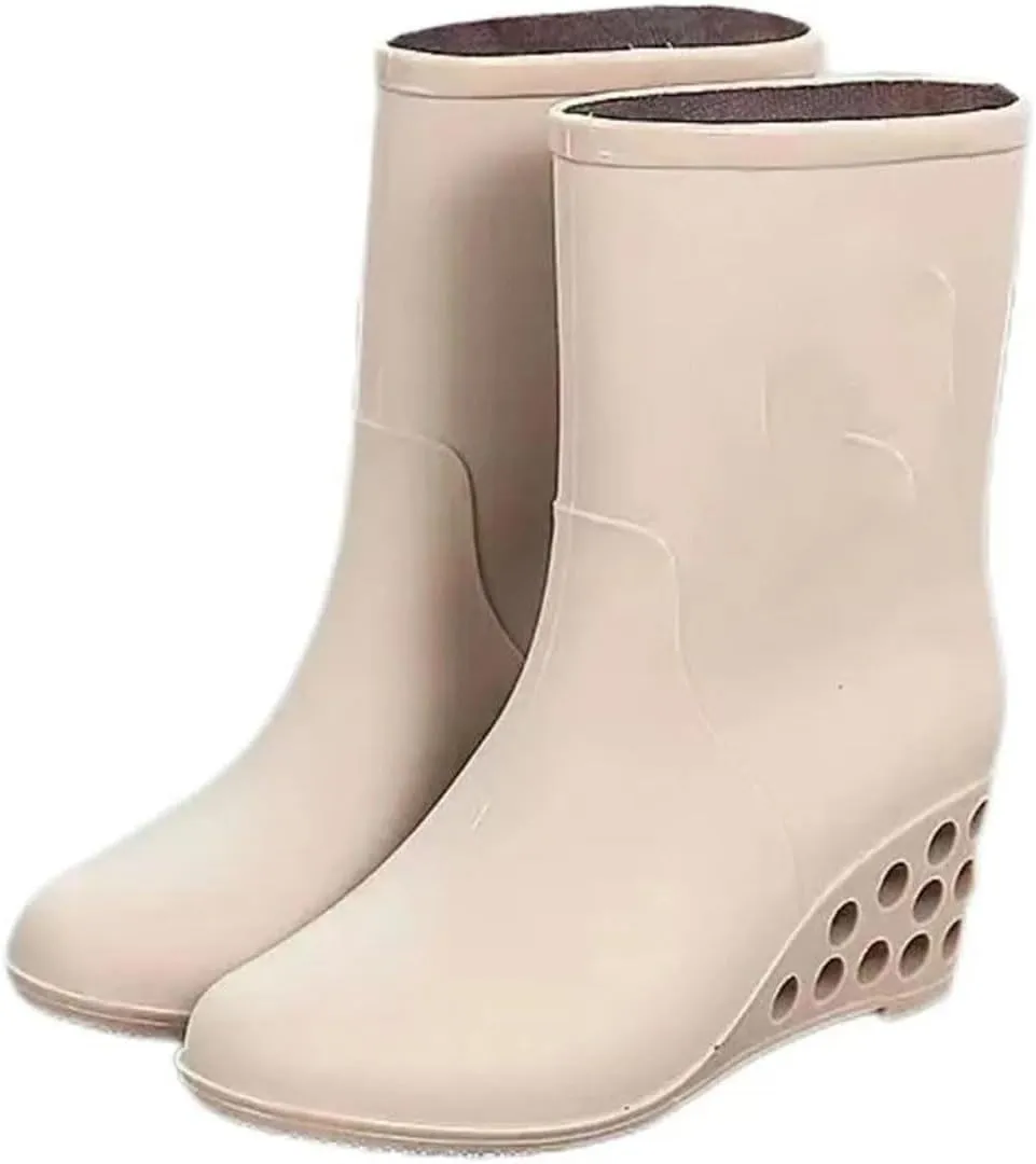 Women's Top Wedges Rain Shoe Soft Sole Non Slip Waterproof Slip-On High Heels Water Shoes
