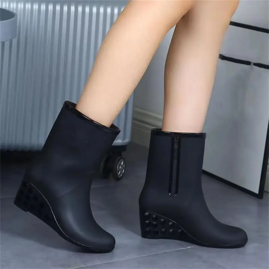 Women's Top Wedges Rain Shoe Soft Sole Non Slip Waterproof Slip-On High Heels Water Shoes