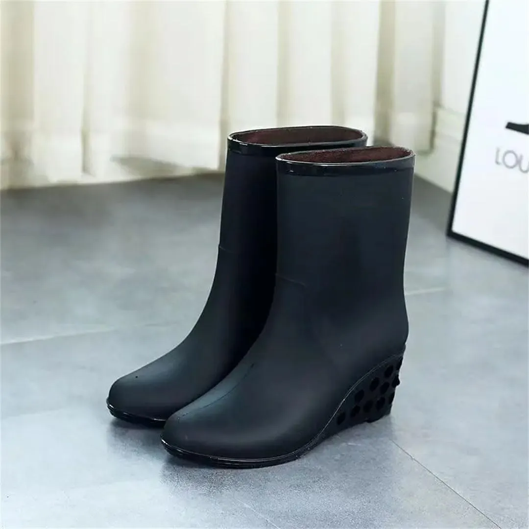 Women's Top Wedges Rain Shoe Soft Sole Non Slip Waterproof Slip-On High Heels Water Shoes