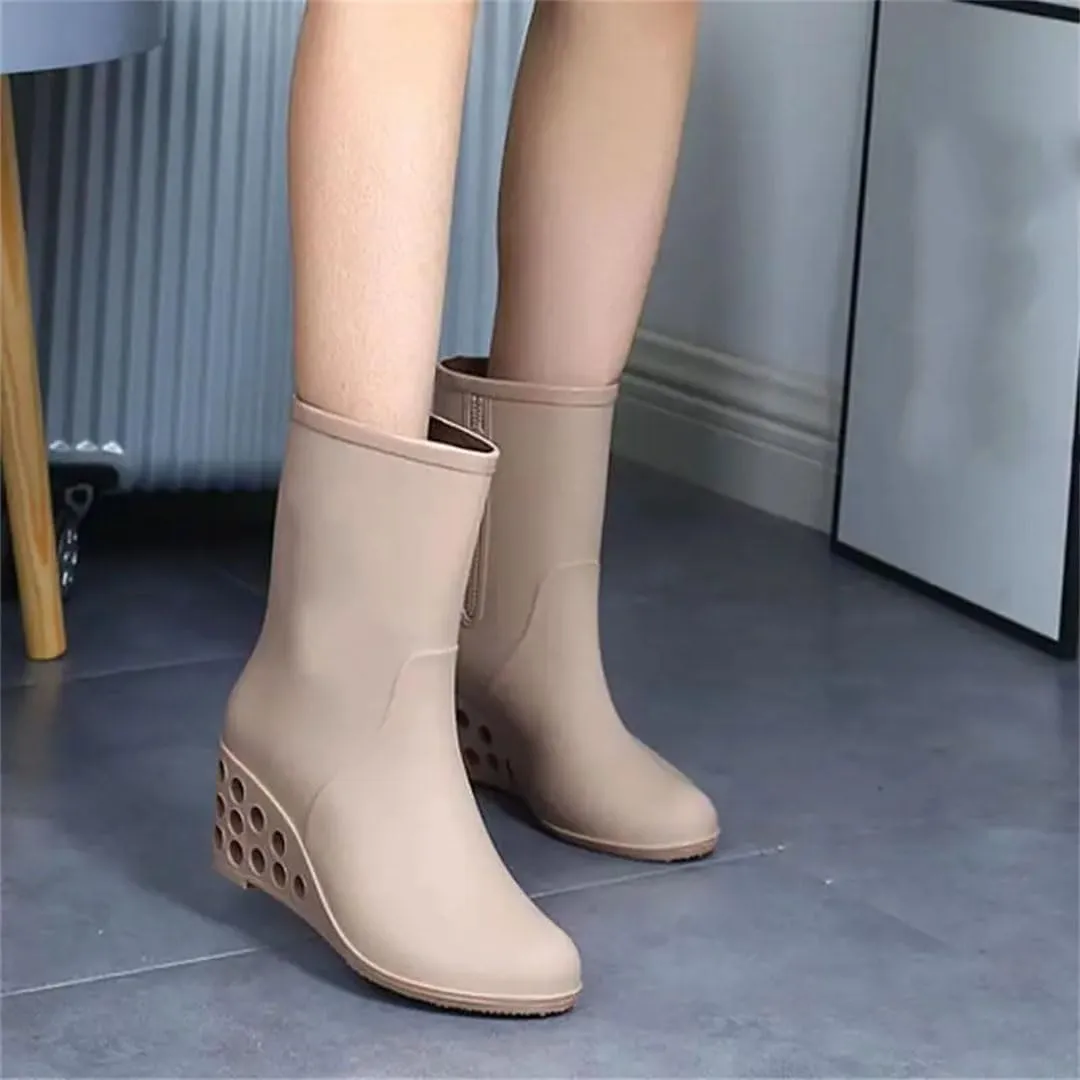 Women's Top Wedges Rain Shoe Soft Sole Non Slip Waterproof Slip-On High Heels Water Shoes