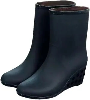 Women's Top Wedges Rain Shoe Soft Sole Non Slip Waterproof Slip-On High Heels Water Shoes