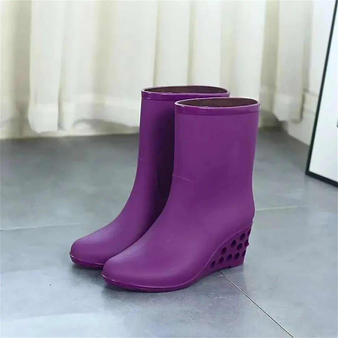 Women's Top Wedges Rain Shoe Soft Sole Non Slip Waterproof Slip-On High Heels Water Shoes