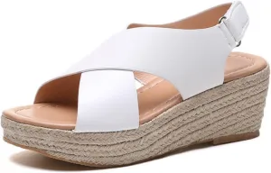 Women's Wedge Sandals Dressy Casual Open Toe Sandals Espadrilles Platform Comfortable Sandal Ankle Strap Buckle Outdoor Shoes Suitable for Work Beach Summer Shoes