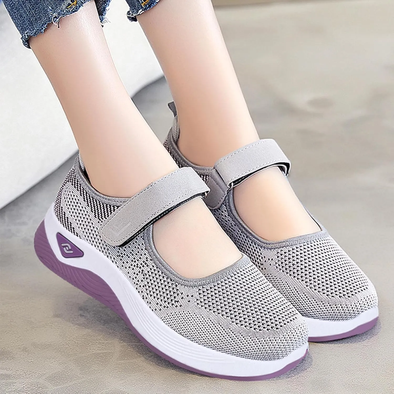 Women's Wide Width Walking Shoes Adjustable Closures Mesh Sneakers for Tennis Maternity Elderly Workout Travelling