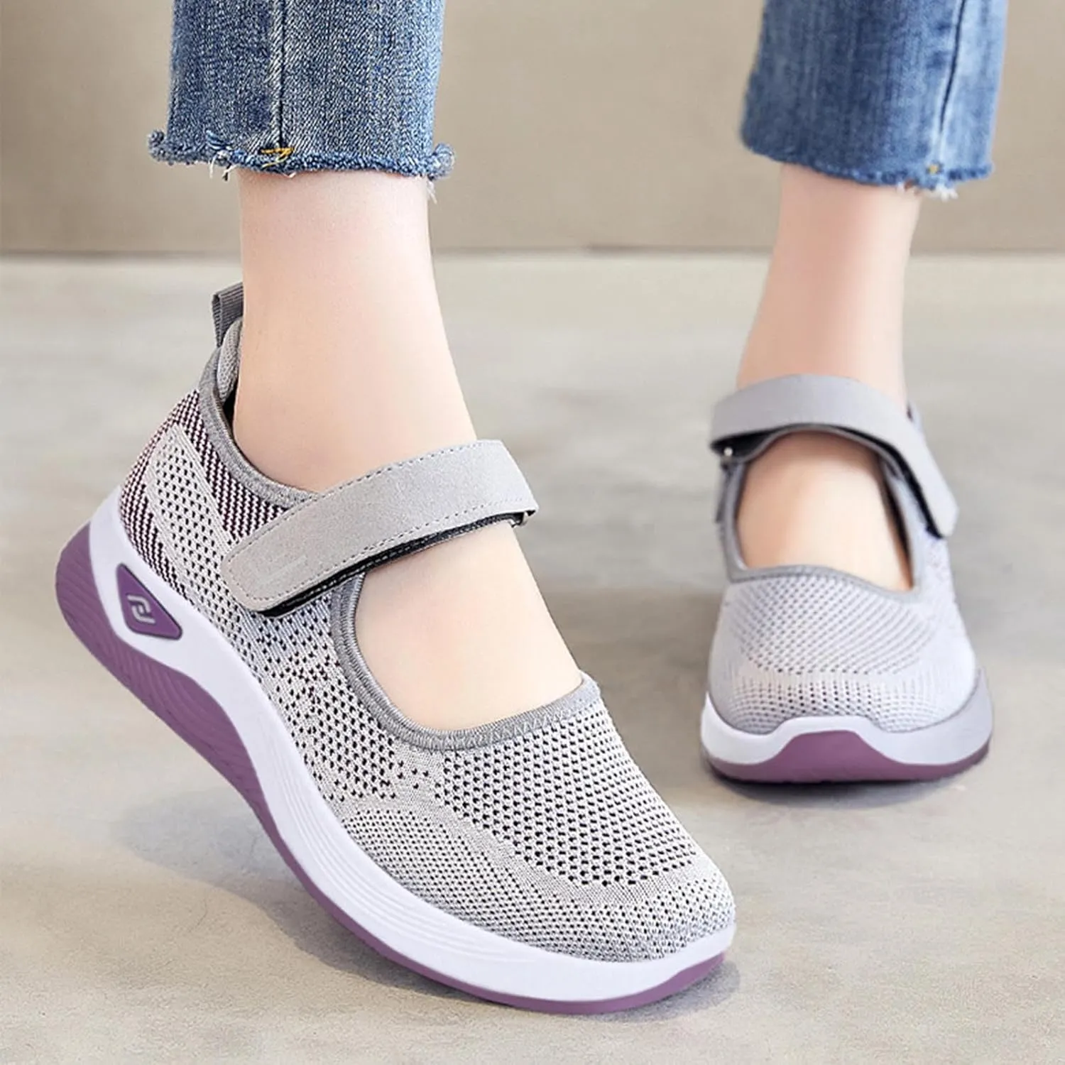 Women's Wide Width Walking Shoes Adjustable Closures Mesh Sneakers for Tennis Maternity Elderly Workout Travelling