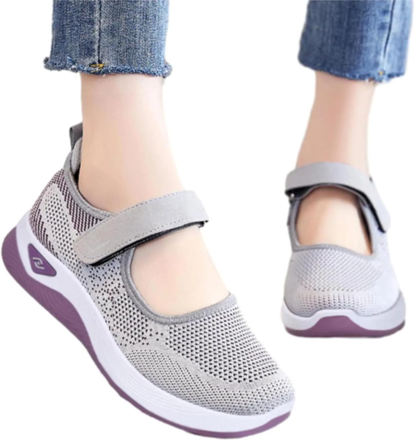 Women's Wide Width Walking Shoes Adjustable Closures Mesh Sneakers for Tennis Maternity Elderly Workout Travelling