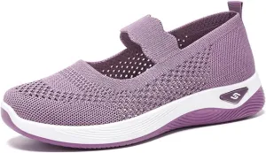 Women's Woven Orthopedic Breathable Soft Shoes Comfortable Breathable Knitted Diabetic Soft Sole Walking Sneakers Slip On Gym Shoes for Women Indoor Outdoor