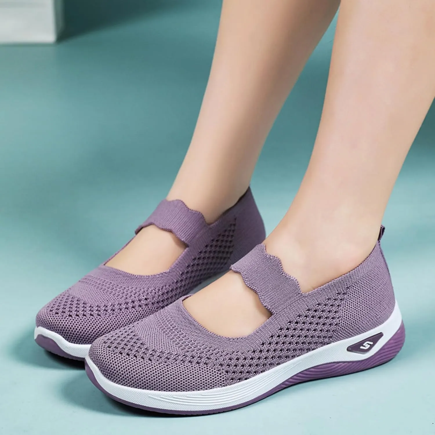 Women's Woven Orthopedic Breathable Soft Shoes Comfortable Breathable Knitted Diabetic Soft Sole Walking Sneakers Slip On Gym Shoes for Women Indoor Outdoor