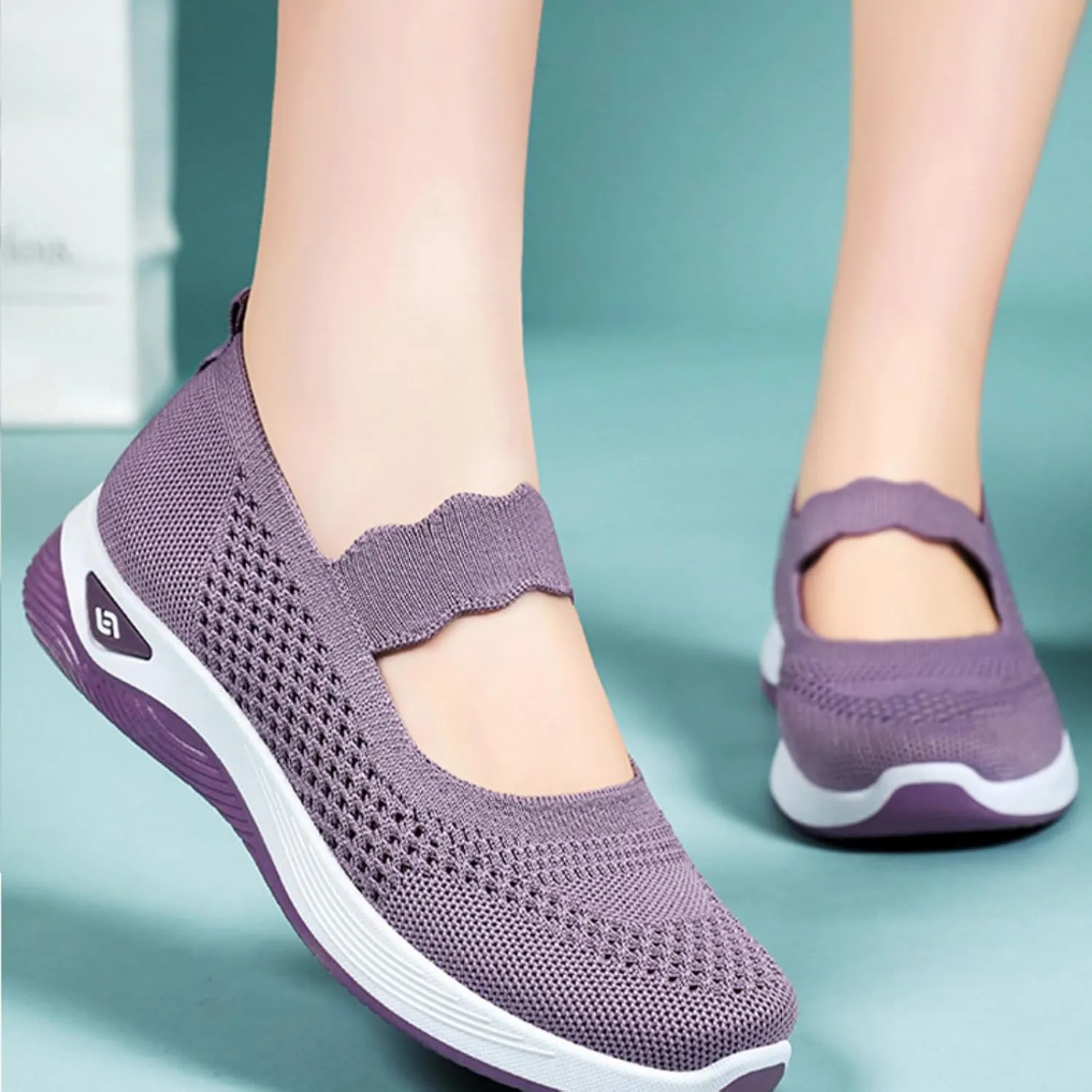 Women's Woven Orthopedic Breathable Soft Shoes Comfortable Breathable Knitted Diabetic Soft Sole Walking Sneakers Slip On Gym Shoes for Women Indoor Outdoor