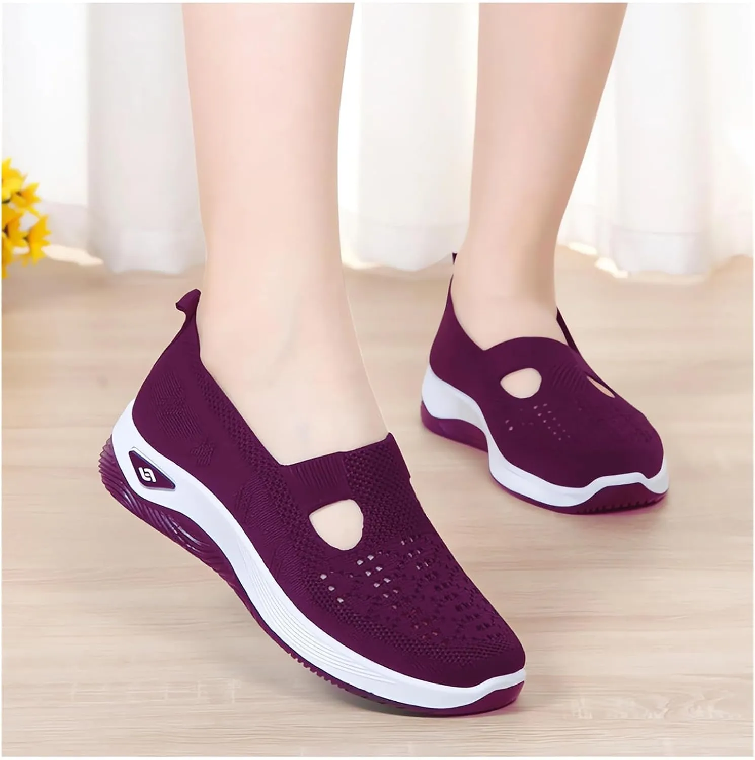 Women's Woven Orthopedic Breathable Soft Shoes Ortho Walking Non-Slip Arch Support Walking Slip on Shoes Comfort Casual Running Diabetic Foam Sneakers Mesh Up Running Going Out Flat Sneaker