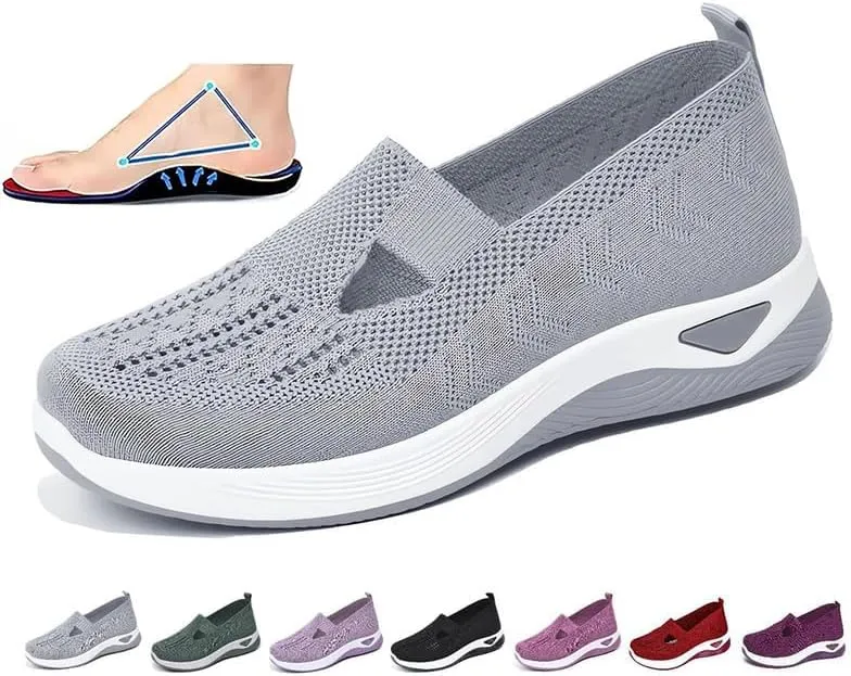 Women's Woven Orthopedic Breathable Soft Sole Shoes,Walking Plantar Fasciitis Slides Sandals Anti-Slip Foam Mesh Shoes Comfortable Recovery Orthopedic Shoes Go Walking Slip on Diabetic Foam Shoes