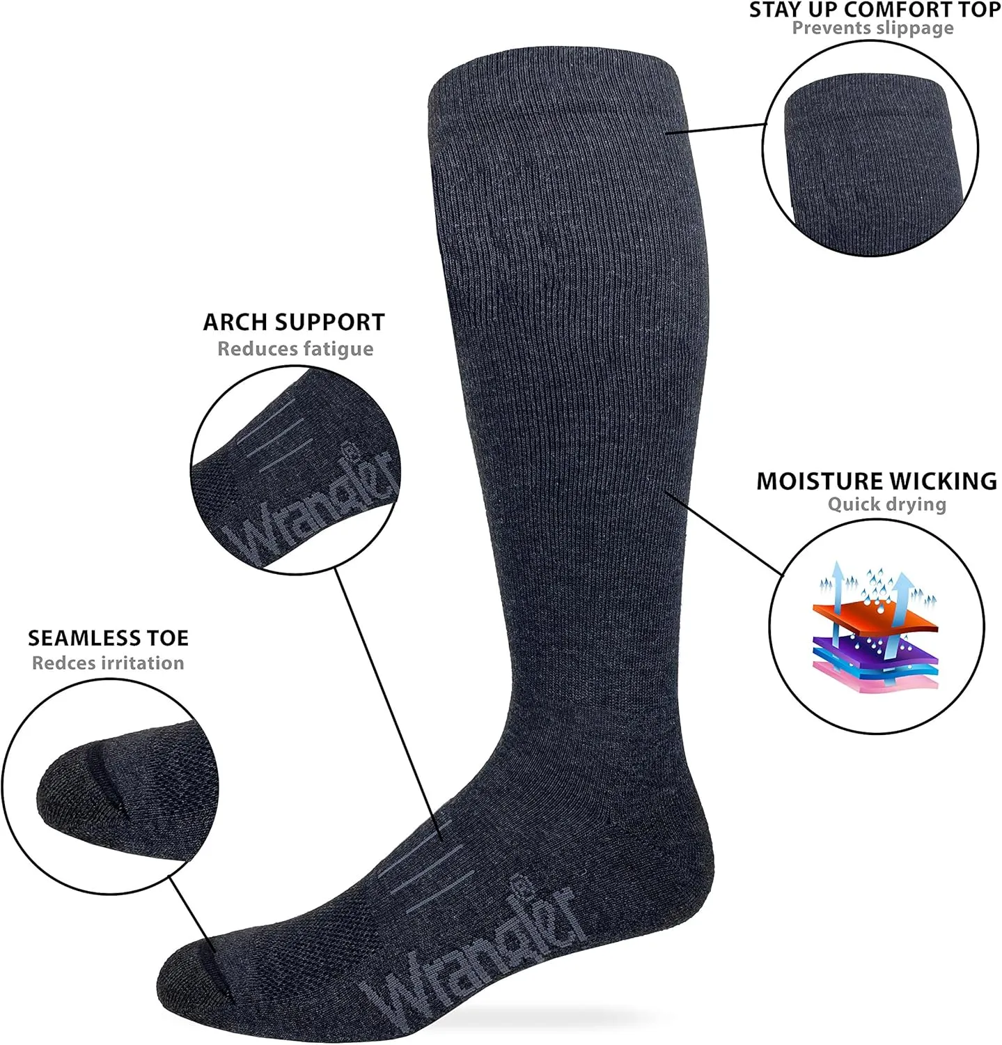 Wrangler Mens Ultra Dri Seamless Toe Western Boot Socks 3 Pair Pack