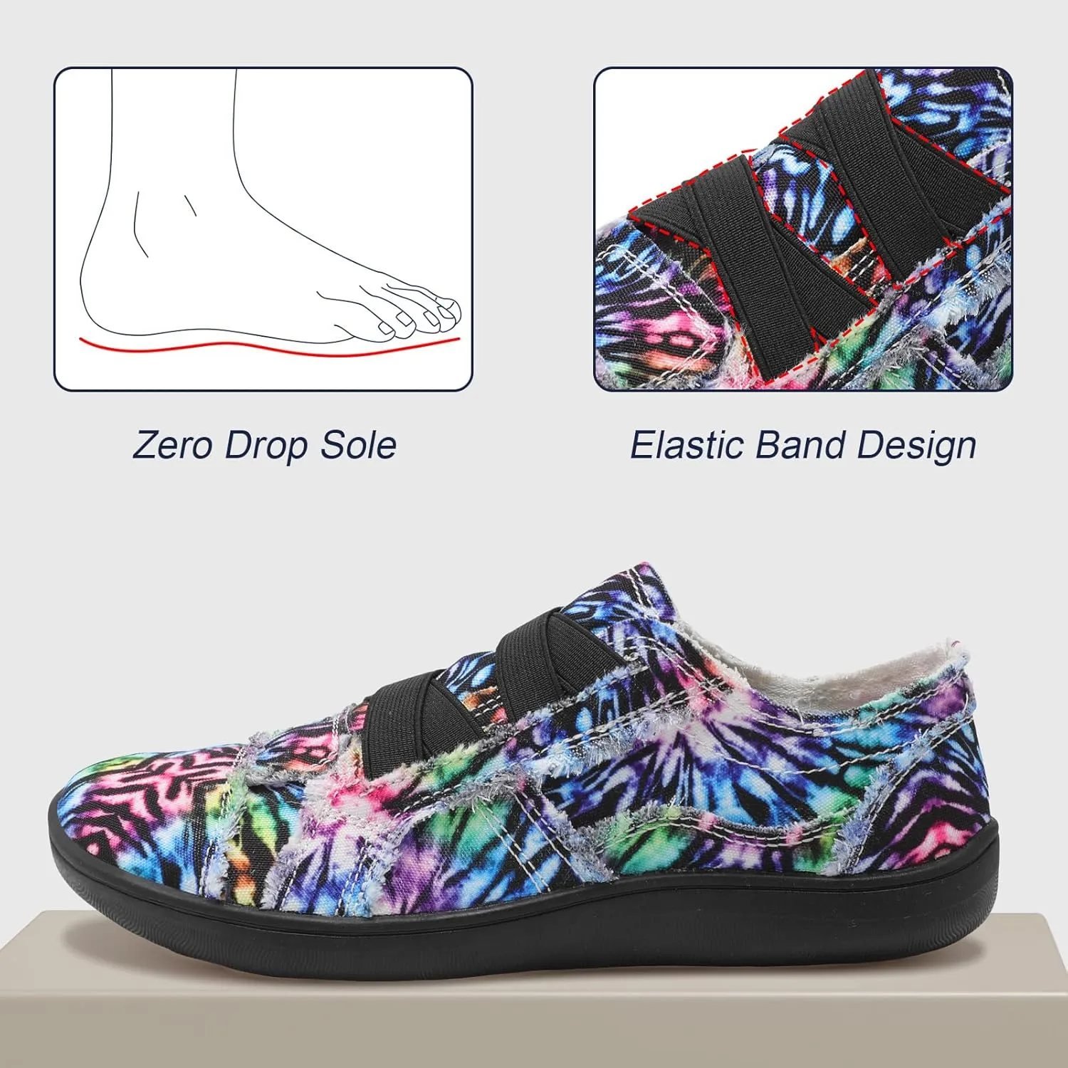 XIHALOOK Women's Canvas Slip-on Shoes Casual Walking Sneakers Wide Toe Barefoot Zero Drop Minimalist Loafer