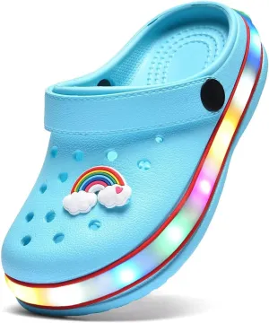 XPKWS Toddler Kids Clogs Boys Girls LED Garden Shoes Light up Sandals Slip on Quick Dry Beach Slippers