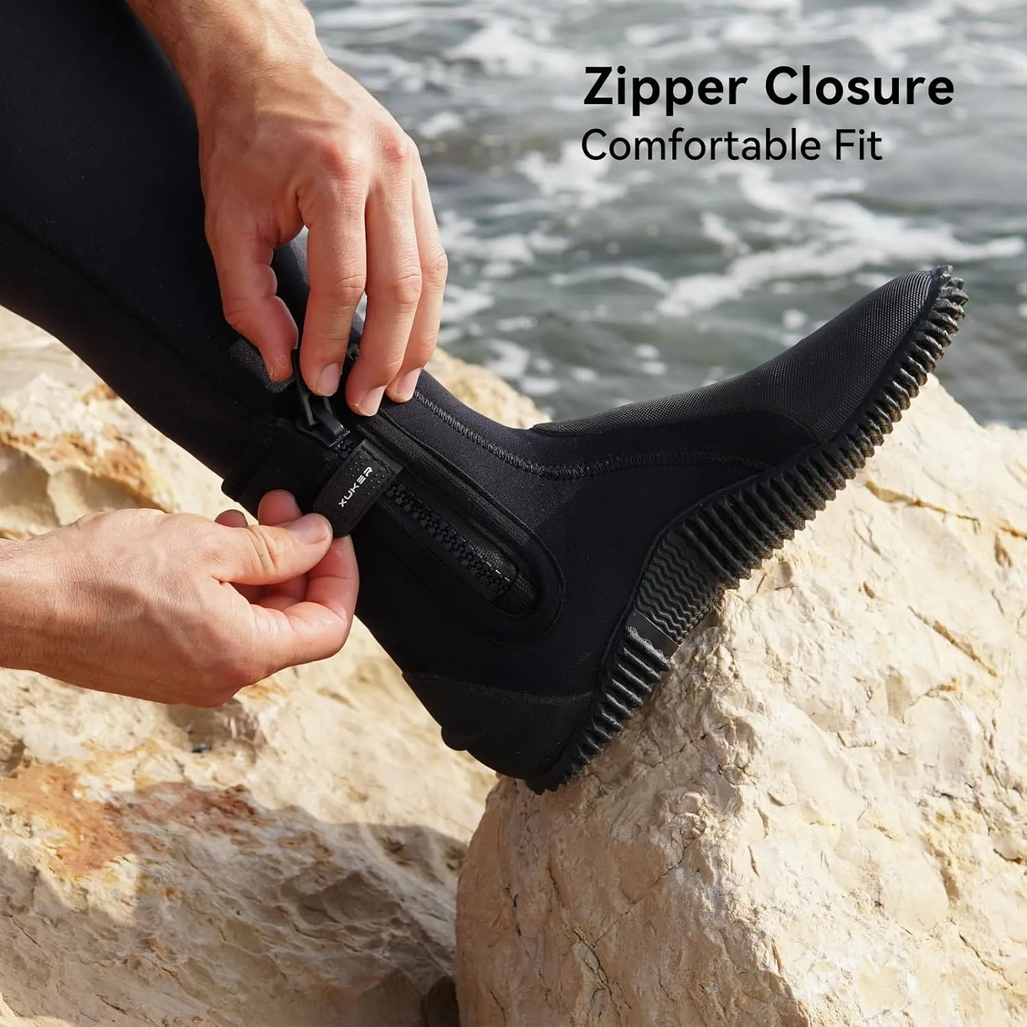 XUKER Neoprene Diving Wetsuit Boots 3mm 5mm Zipped Adult Unisex Water Boots Glued Blind Stitched with Anti-Slip Rubber Sole for Water Sports