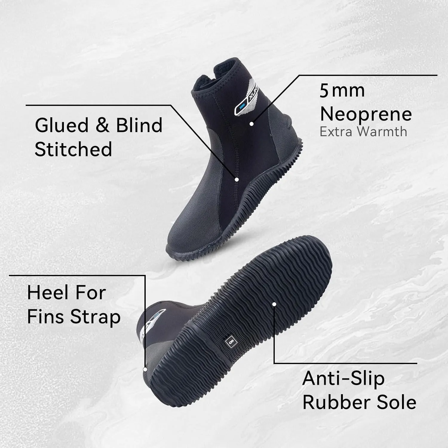 XUKER Neoprene Diving Wetsuit Boots 3mm 5mm Zipped Adult Unisex Water Boots Glued Blind Stitched with Anti-Slip Rubber Sole for Water Sports