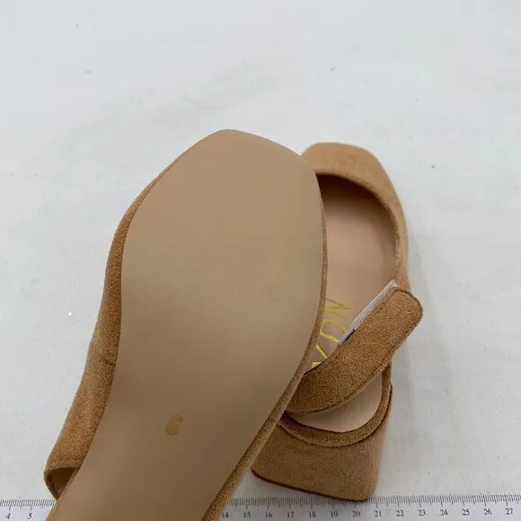 YDN Beige Slingback Adjustable Slip On Strappy Block Heels Pumps Square Toe Shoe