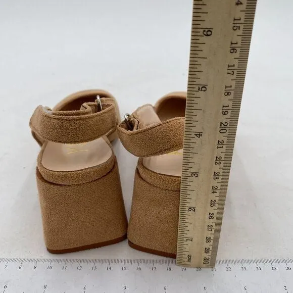 YDN Beige Slingback Adjustable Slip On Strappy Block Heels Pumps Square Toe Shoe