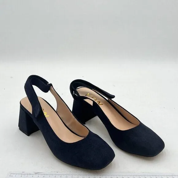 YDN Women Slingback Adjustable Slip On Strappy Block Chunky Mid Heels Pumps Squa