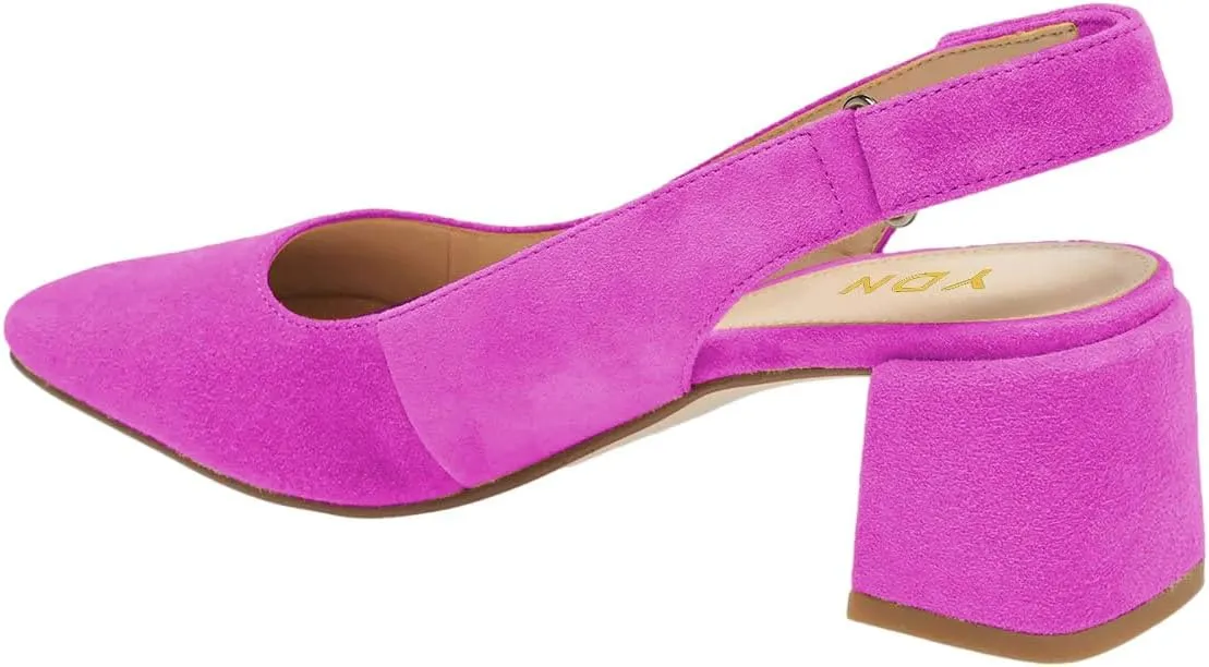 YDN Women Slingback Adjustable Slip On Strappy Block Chunky Mid Heels Pumps Square Toe Formal Loafer Shoes Size 4-15 US