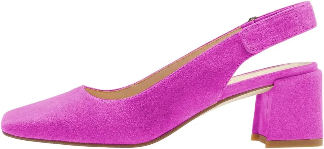 YDN Women Slingback Adjustable Slip On Strappy Block Chunky Mid Heels Pumps Square Toe Formal Loafer Shoes Size 4-15 US