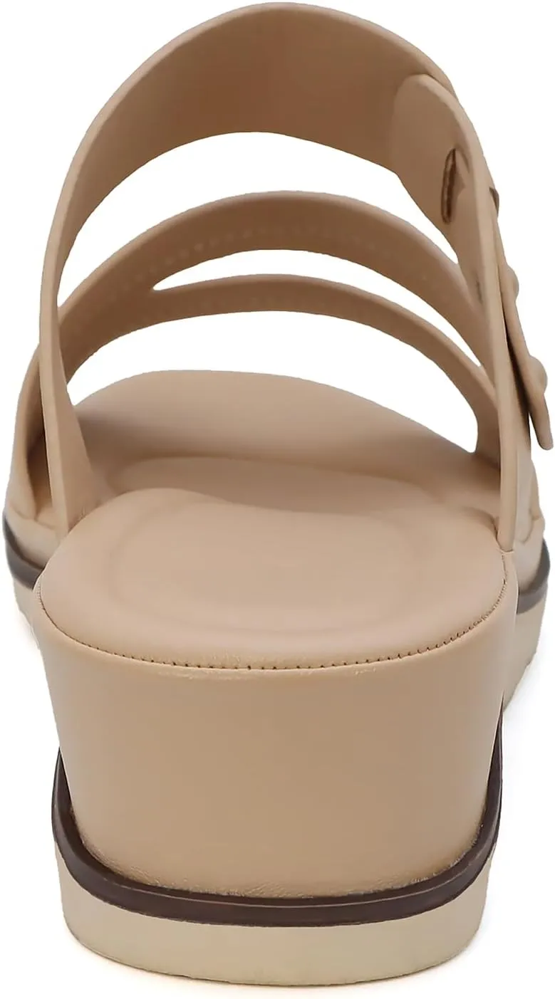 YOKI NOMI-12 Women's Comfort Double Strap Slip On Wedge Sandal, Open Toe Cushioned Footbed Sandal, Wedge Sandals for Women