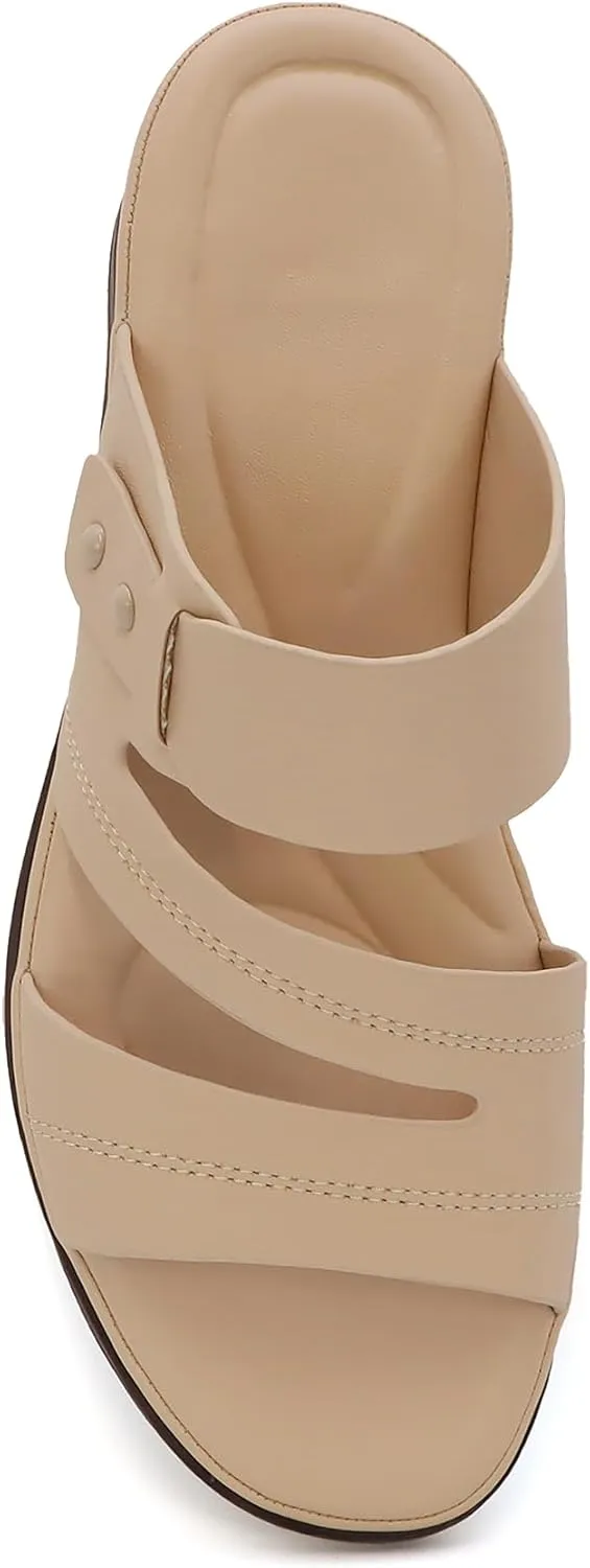 YOKI NOMI-12 Women's Comfort Double Strap Slip On Wedge Sandal, Open Toe Cushioned Footbed Sandal, Wedge Sandals for Women